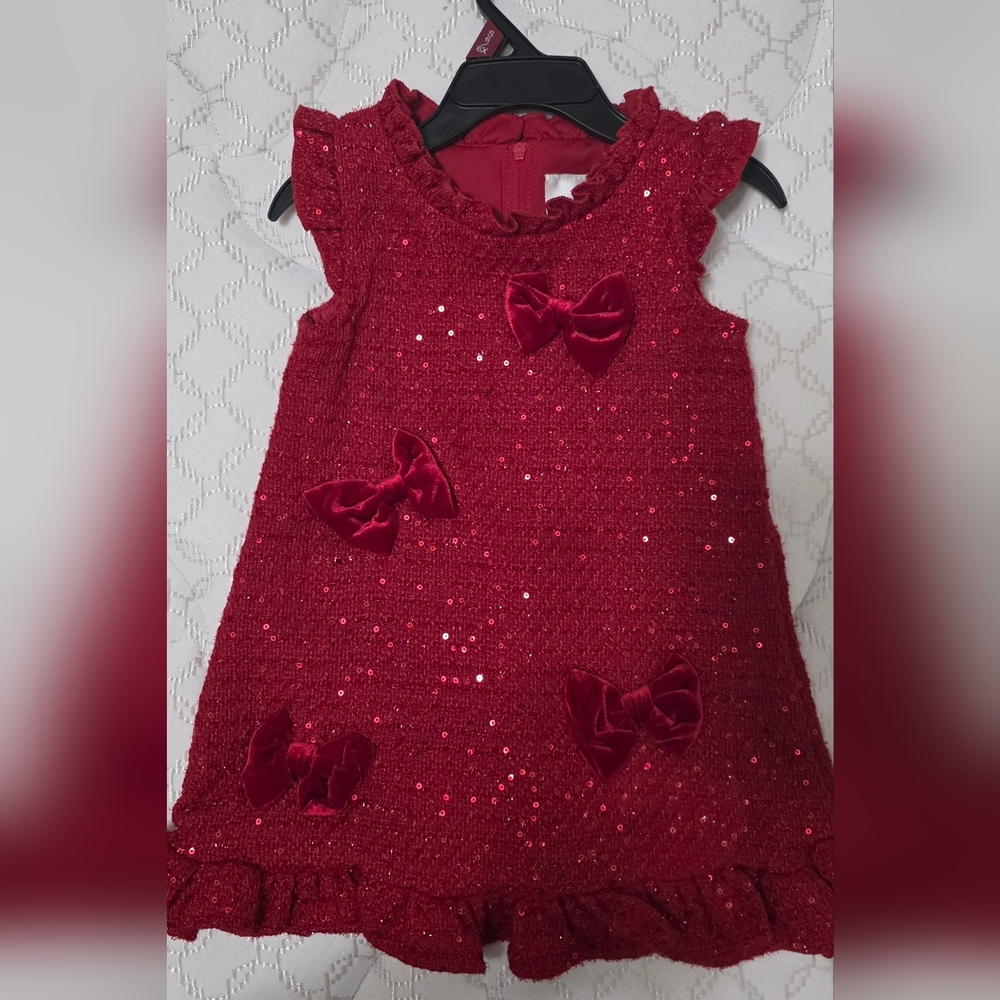 Rare Editions Red Sequin Bow Dress